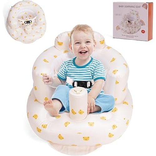 Upgraded Inflatable Baby Seat for Babies 3-36 Months,Baby Inflatable Seat with 3-Point Harness/Built in Air Pump/Waterproof/Back Support/Learning to Sit/Blow Up Floor Seat, Gift for Newborn (Bearhead)