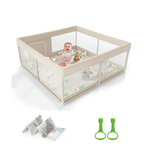 Uanlauo 47x47inch Baby Playpen With Mat, Beige Playpen For Babies And Toddlers | Wayfair