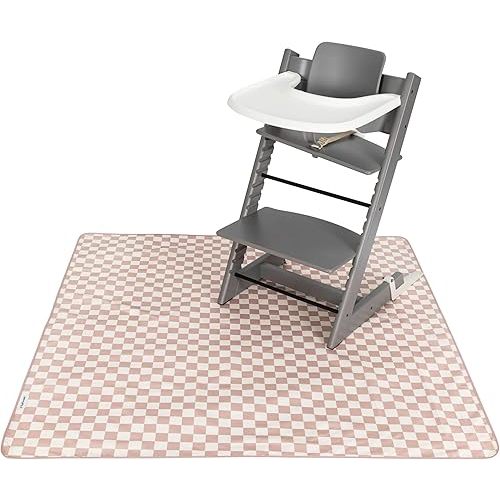 Tiny Twinkle Mess-Proof Splat Mats for Under high Chairs or Table Cover Art Projects for Baby and Toddler - Waterproof, Washable Floor or Table Splash mat 51" x 51" (Brown Checkers)