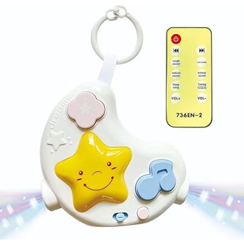 White Noise Machine and Baby Soother with Remote, 108 Lullaby Music, Soothing Sounds and Night Light for Newborn Nursery Sleeping, Musical Crib Toy, Portable Baby Sound Machine for Travel