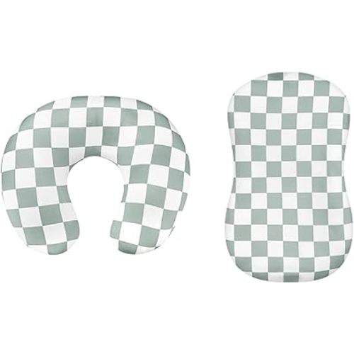 Nursing Pillow Cover and Baby Lounger Cover, Soft Comfortable Cover for Girls Boys, Green Checkerboard, Lounger not Included