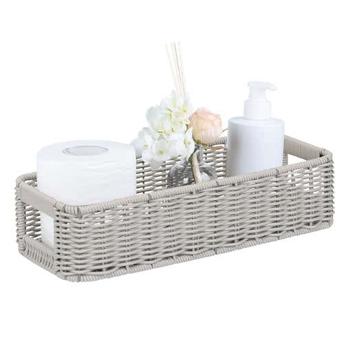 Small Wicker Basket Storage for Toilet: Waterproof Toilet Paper Basket Organizing over Tank Top - Storage Basket for Shelves Gray