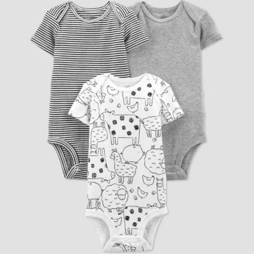 Carter's Just One You® Baby 3pk Farm Animals Bodysuit - Gray Preemie