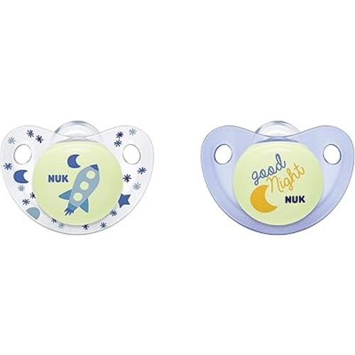 NUK Cute-as-a-Button Glow-in-The-Dark Orthodontic Pacifiers, Boy, 0-6 Months, 2-Pack