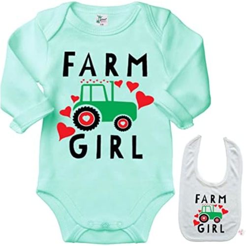 Farm Girl -Cute Country Funny Shirt Newborn Baby Bodysuit Outfit Onesie & Bib