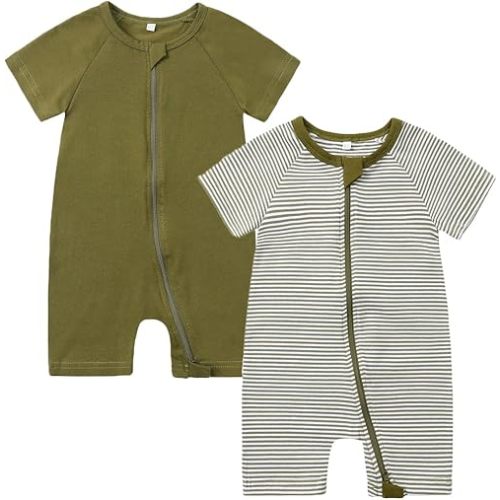 BeiVSlley Infant Baby Boy Girl's 2 Pack Short Sleeve Romper,Unisex Toddler Cotton Jumpsuit Outfits Clothes