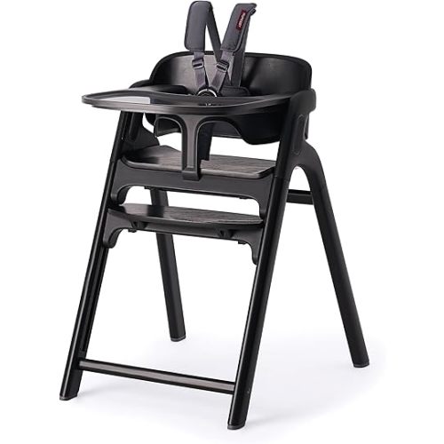 Momcozy DinerPal Wooden High Chair for Babies, Toddlers & Adults Up to 308 Lbs, Convertible Baby Highchair with Food-Grade Tray, Dishwasher-Safe, Adjustable & Ergonomic, Midnight Black​