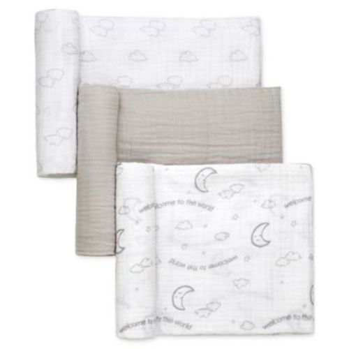 Baby 3-Pc. Welcome to The World Muslin Blankets Set