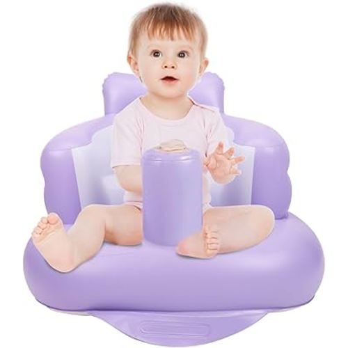 Inflatable Baby Chair, Inflatable Baby Seat for Babies 3 Months and Up, Summer Blow Up Chair with Built in Air Pump, Bumbo Seat for Learning to Sit, Palying, Camping, Purple