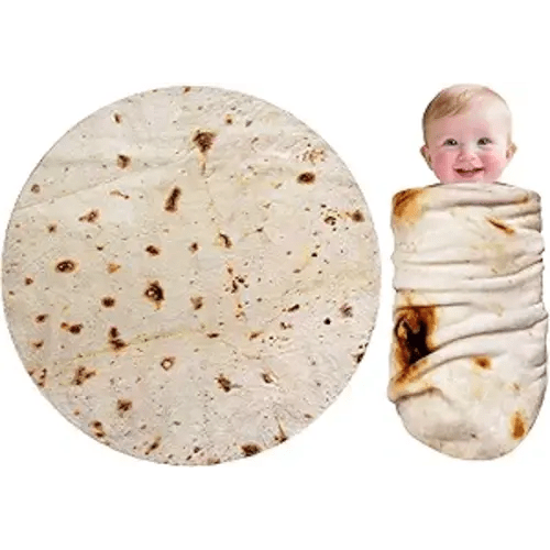 CASOFU Baby Burritos Swaddle Blanket, Tortilla Wrap Blankets Funny Gifts for Baby Shower Boy Girl Toddler Newborn, 285 GSM Soft Flannel Food Blanket White Elephant Gifts for Toddler (Beige, 36 inches)