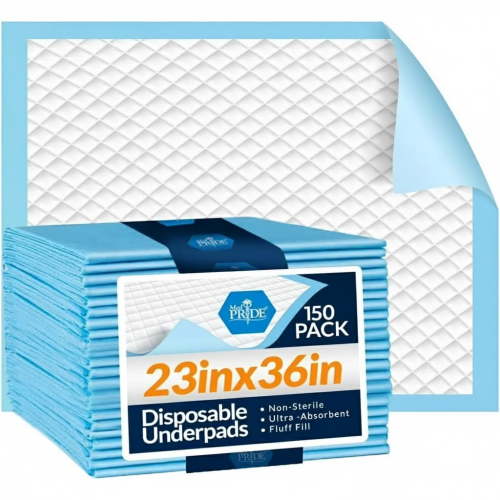 MED PRIDE Disposable Bed Pads 23x36 150 Count Absorbent Bed Liners for Incontinence Kids Adults Elderly Pets Leak-Proof Bed Wetting Pads