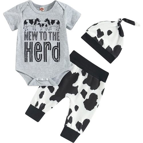 Kayotuas Newborn Baby Boy Girl Clothes Cute Romper Bodysuit and Pants with Hat Western/Ocean 3 Piece Coming Home Outfits