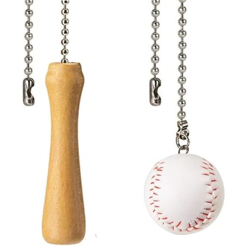 Baseball and Baseball Bats Ceiling Fan Pull Chain Ornaments Extender,with 12" Silver Bead Chain Fan Pulls