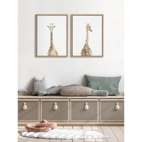 (Set of 2) 18" x 24" Sylvie Giraffe Front and Back by Amy Peterson Art Studio Natural Framed Canvas Set - Kate & Laurel All Things Decor