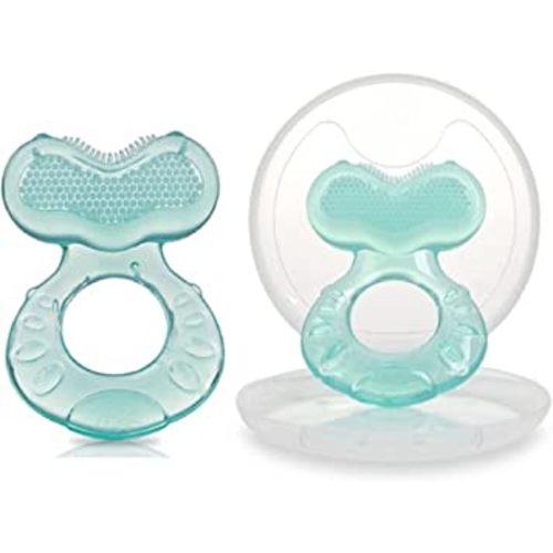 Nuby Silicone TeeThe-EEZ Teether with Bristles, Includes Hygienic Case, Aqua (Count of 2)