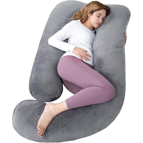 60 Inch Pregnancy Pillow for Sleeping, Extra Large U Shaped Body Pillow, Maternity Pillow for Pregnant Women with Velvet Cover (Dark Grey)