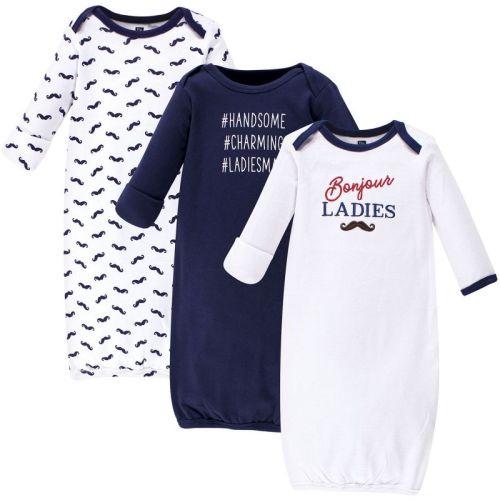 Hudson Baby Infant Boys Cotton Long-Sleeve Gowns 3pk, Bonjour, 0-6 Months