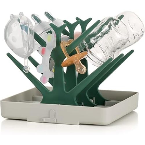haakaa Baby Bottle Drying Rack, Space Saving Bottle Drying Tree for Bottles/Pump Parts/Pacifiers and Other Baby Essentials, Easy-Store Dryer Rack Great for Home & Travel, BPA Free (Forest Green)