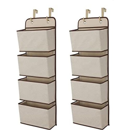 Delta Children 4 Pocket Over The Door Hanging Organizer - 2 Pack, Easy Storage/Organization Solution - Versatile and Accessible in Any Room in the House, Beige