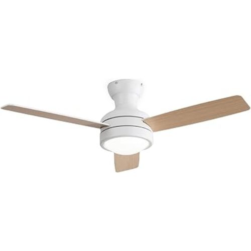 Ceiling Fans with Lights 42 inch Low Profile Ceiling Fan with Light and Remote Control, Flush Mount, Reversible, 3CCT, Dimmable, Noiseless, Black Ceiling Fan for Bedroom, Indoor/Outdoor Use