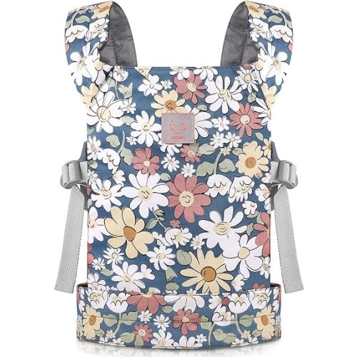 GAGAKU Baby Doll Carrier Kids Toy Baby Carrier Dolls Toy Baby Doll Sling Reborn Baby Doll Carrier with Adjustable Straps for Stuffed Animal Doll Accessories - Gray - Smiling Daisies