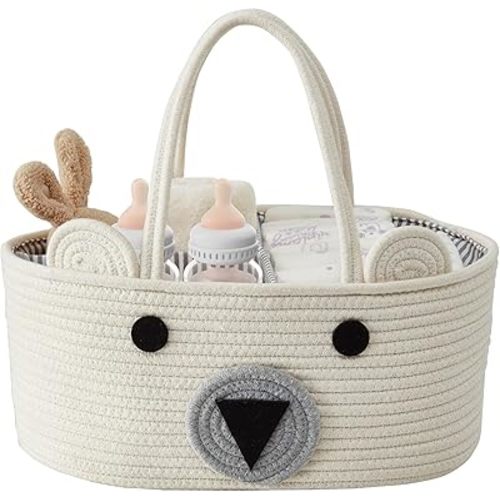 DECOMOMO Teddy Bear Basket, Mother's Day Diaper Caddy Basket, Baby Baskets for Baby Shower (Animal, Large)