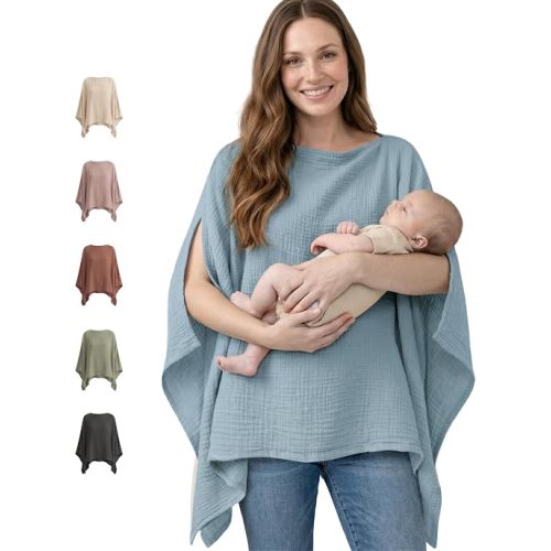 Konssy Muslin Nursing Cover for Women, 360° Full Privacy Poncho