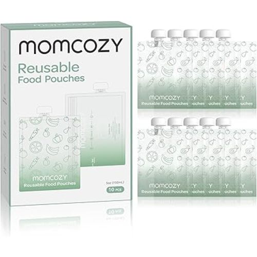 Momcozy Reusable Baby Food Pouches for Toddlers,BPA Free Plastic,Food Safe,Freezer Safe,Refillable for Applesauce Yogurt & Puree Squeeze Pouch,10 packs,7oz