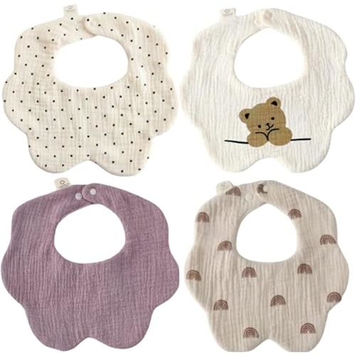 Canjolie - Flower Shape Baby Bibs 4pk (Color 7)