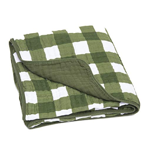 Parker Baby Muslin Blanket - 100% Soft Cotton Baby Quilt and Kids Reversible Blanket - Crib, Stroller, Tummy-Time Blanket - Unisex, Gender Neutral - Green Buffalo