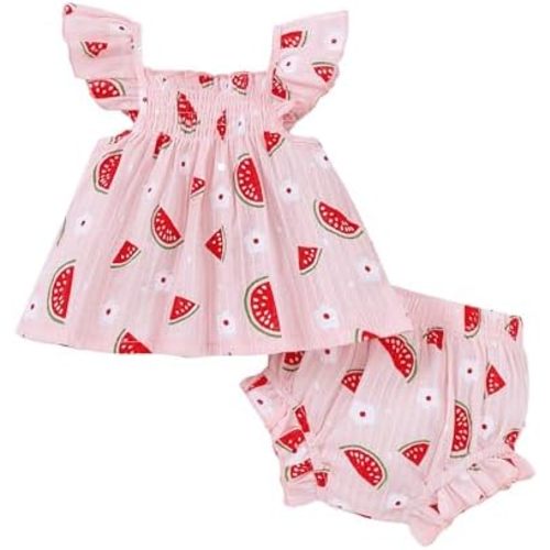 Jecson Newborn Baby Girl Summer Clothes Infant Girl Outfits Sleeveless Ruffle Top and Bloomers Shorts Set 0 3 6 12 Month