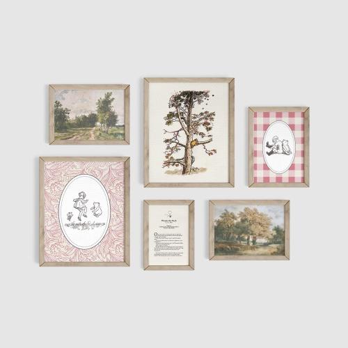 Winnie the Pooh Gallery Art Set, Nursery Prints, A.A. Milne, Childrens Gift, Woodland Nursery Kids Room, Pink Artwork, Baby Room Decor