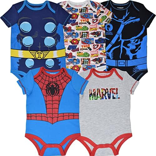 Marvel Avengers Spider-Man Iron Man Hulk Captain America Baby 5 Pack Bodysuits Newborn to Infant