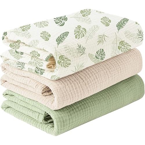 Konssy 3 Pack Muslin Swaddle Blankets for Unisex, Newborn Receiving Blanket, Large 47 x 47 inches, Soft Breathable Muslin Baby Swaddles for Boys & Girls