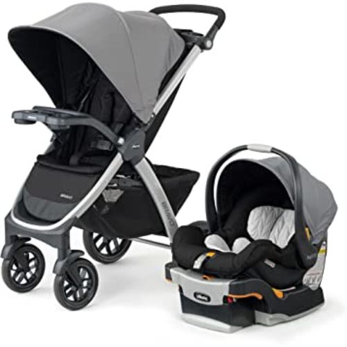 Chicco Bravo 3-in-1 Trio Travel System, Quick-Fold Stroller with KeyFit 30 Infant Car Seat and base | Camden/Black