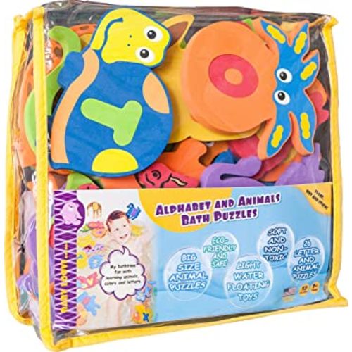 Foam Bath Toys - Wet & Stick - Non-Toxic Bath Foam Letters - Educational Floating Alphabet Letters Animals Puzzles for Baby