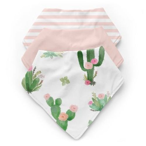 Sweet Jojo Designs Girl Fabric Baby Bibs Cactus Floral Pink Green And Grey 3pc