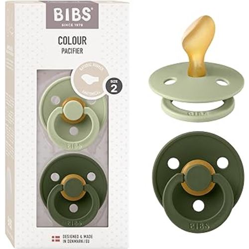 BIBS Pacifiers 6-18 Months | 2-Pack Soothers | BPA-Free Anatomical Nipple | Made in Denmark | Sage/Hunter Green Colour Pacifier