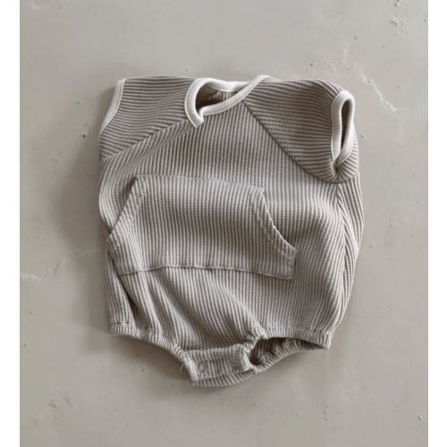 Baby BH Short Sleeve Kangaroo Pocket Waffle Romper (3-6m) - Beige | AT NOON STORE