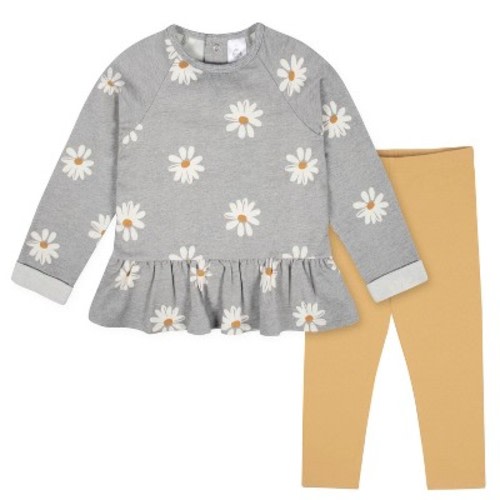 Gerber Infant & Toddler Girls Peplum Top & Leggings Set, Color: Mustard floral, Size: 12 months