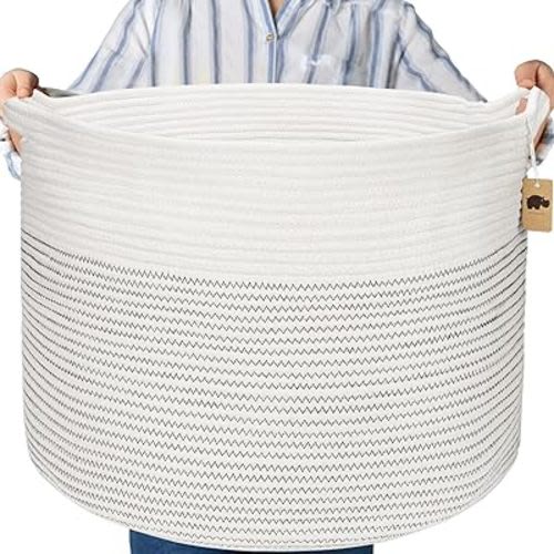 Little Hippo Baskets XXXL Large Cotton Rope 22"x22"x14" Storage Woven Blanket Living Room Toy Basket for Organizing, Baby Gift, Kids Organizer