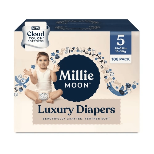 Millie Moon Luxury Baby Dry Disposable Diapers, Size 5, 108 Count