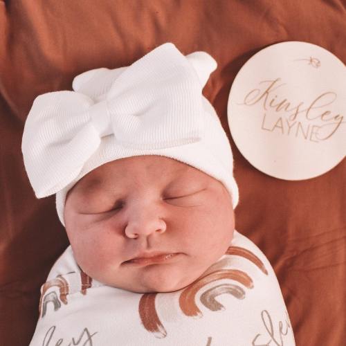Newborn Hospital Hat, white with bow, double ply, NO PERSONALIZATION, baby girl, lil miss sweet pea, shower gift, hat with bow