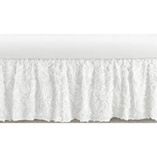 Sweet Jojo Designs White Floral Rose Girl Baby Nursery Crib Bed Skirt Dust Ruffle - Solid Flower Luxurious Elegant Princess Vintage Boho Shabby Chic Luxury Glam High End Roses