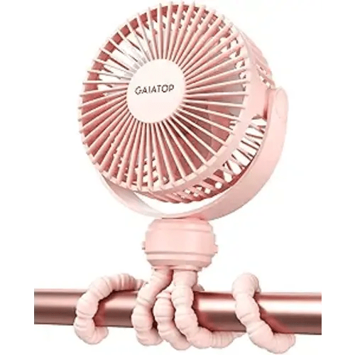 Gaiatop Mini Portable Stroller Fan, Battery Operated Small Clip on Fan, Detachable 3 Speed Rechargeable 360° Rotate Flexible Tripod Handheld Desk Cooling Fan for Car Seat Crib Treadmill Travel Pink