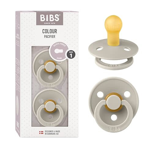 BIBS Pacifiers | Natural Rubber Baby Pacifier | Set of 2 BPA-Free Soothers | Made in Denmark | Sand | Size 0-6 Months
