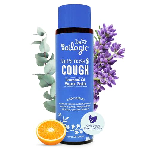 Oilogic Stuffy Nose & Cough Essential Oil Vapor Bath for Babies & Toddlers - Gentle Baby Bath Essentials – Pediatrician-Tested & Safe for Babies, 12.9 Fl Oz