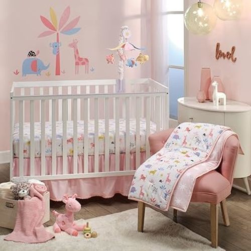 Lambs & Ivy Snuggle Jungle Pastel Safari Cotton Jersey 3-Piece Crib Bedding Set