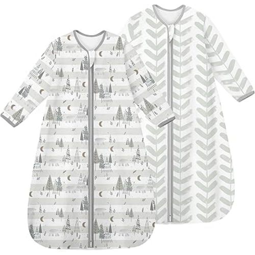 Yoofoss Baby Sleep Sack 0-6 Months Long Sleeve Wearable Blanket Baby 100% Cotton 2-Way Zipper 0.5 Tog Newborn Sleeping Sack, Lightweight(Small)
