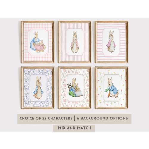Peter Rabbit Nursery Prints, Vintage Nursery Decor Girl, Beatrix Potter Gallery Wall Art, Playroom Decor, Set of 3 Prints, New Baby Gift